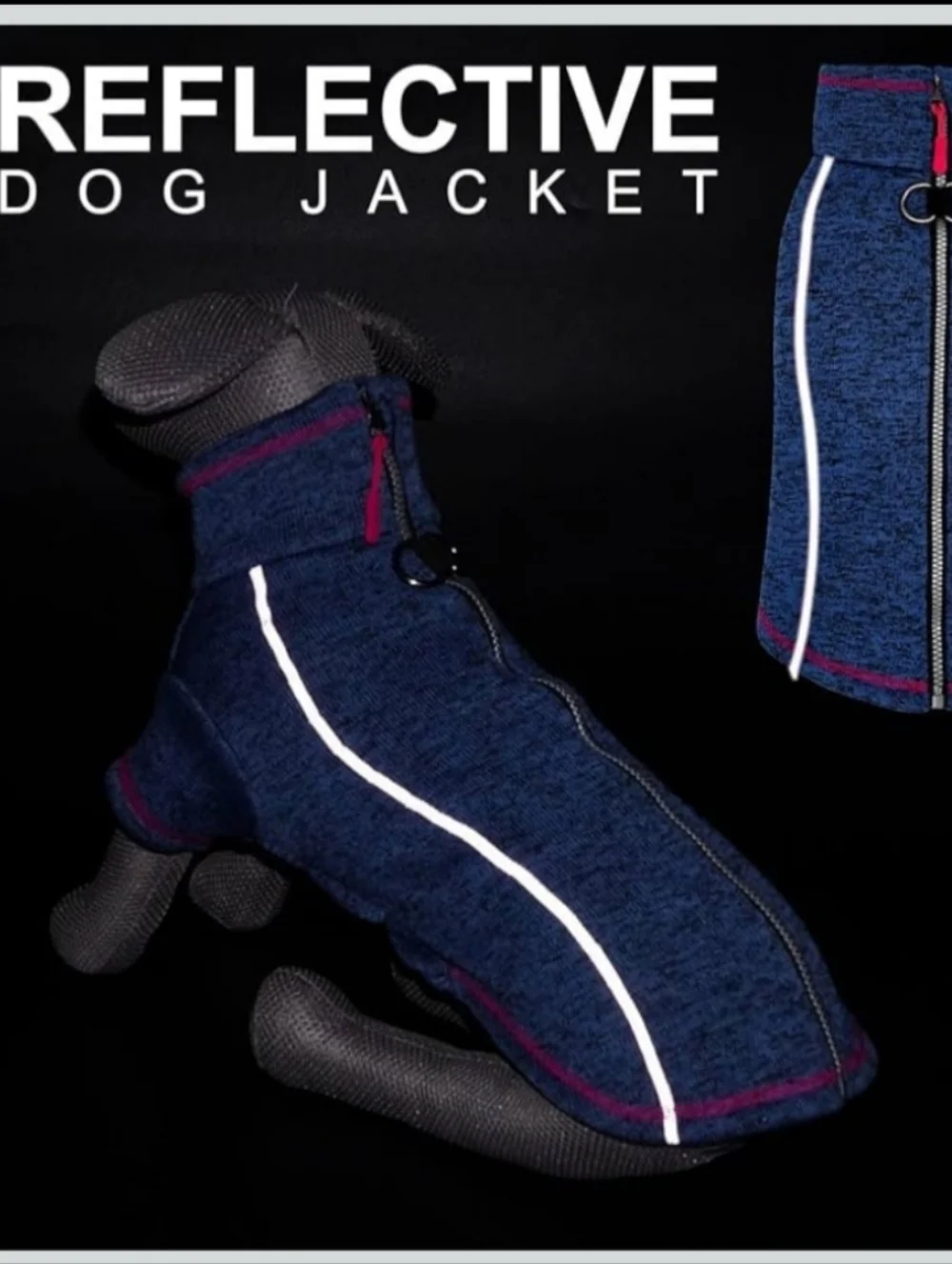 cyeollo XL Dog Jacket Coat Fleece Dog Blue with Pink Reflective